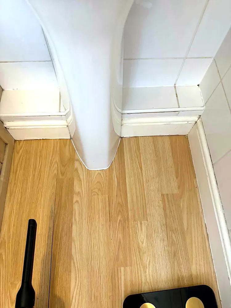 The same skirting and pedestal, crisp white and spotless